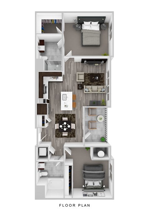 Floor plan for 2 beds, 2 baths, 1050 sqft